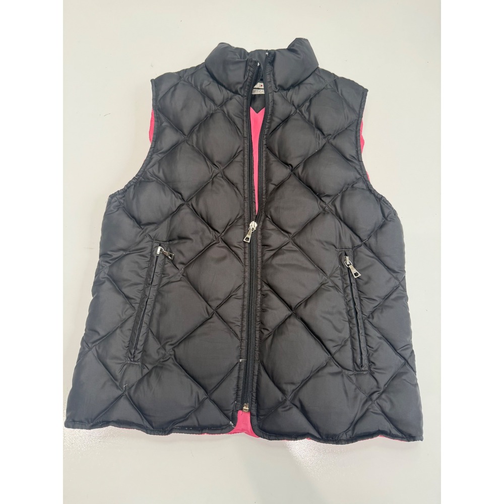 Tommy Hilfiger Womens XS Black Puffer Vest Diamond Quilted Pink Lining Zip Up